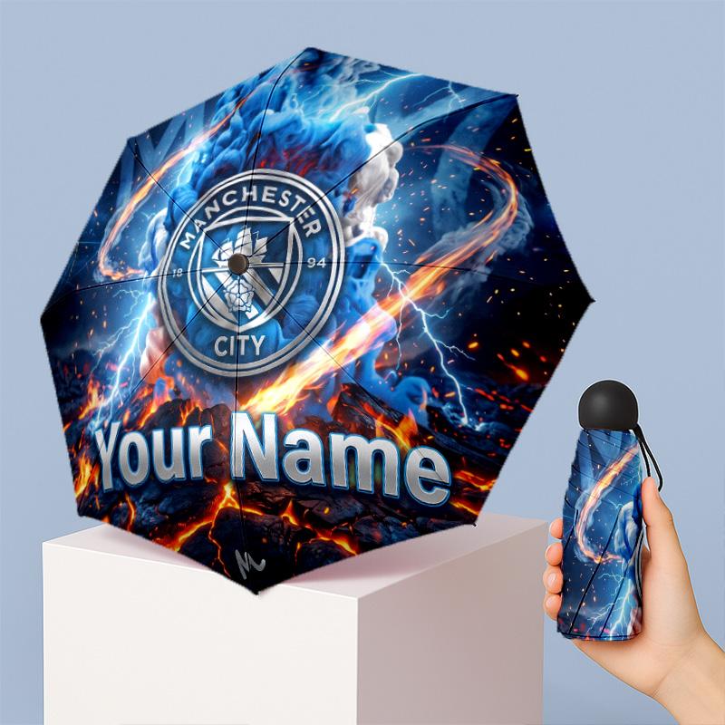 Manchester City Manual Five Fold 8 Rib Umbrella Support Custom Text, Lightweight Travel Umbrella