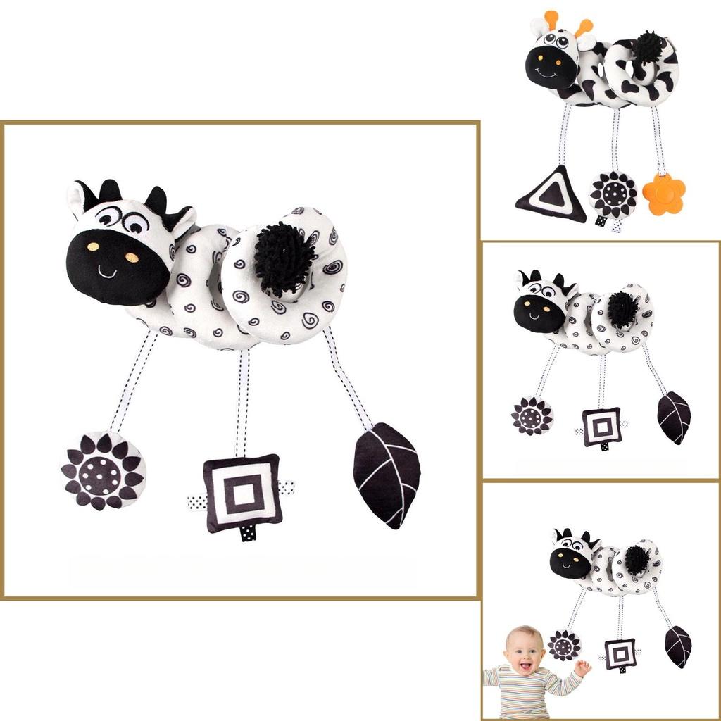 Plush Infant Crib Mobile With Bell Sound And Black White Animal Design