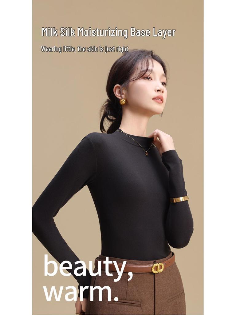 Women's Autumn & Winter Seamless Slim Fit Base Layer: Medium High Neck Warm Top