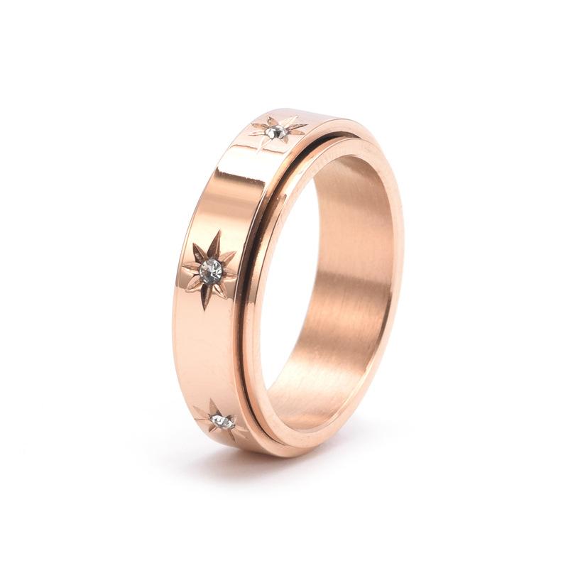 Simple Elegant Rotating Couple Ring Shining Diamonds Stainless Steel Engraved Promise Jewelry