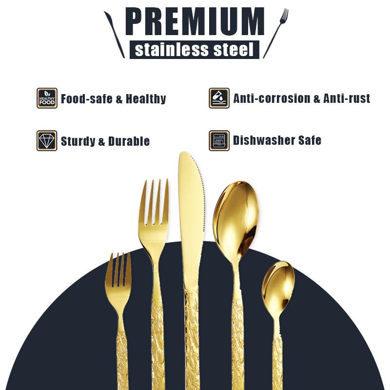 

40-Piece Stainless Steel Cutlery Set with Stone Pattern Handles - Includes Steak Knives & Forks in Gift Box