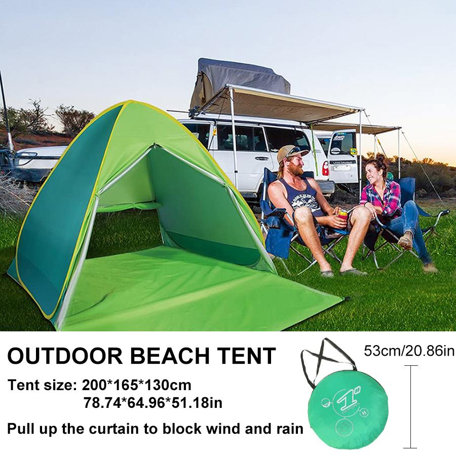 Large 2-3 person family compact and durable portable pop-up beach tent, including 6 ground stakes for fixing. Comes with a stora