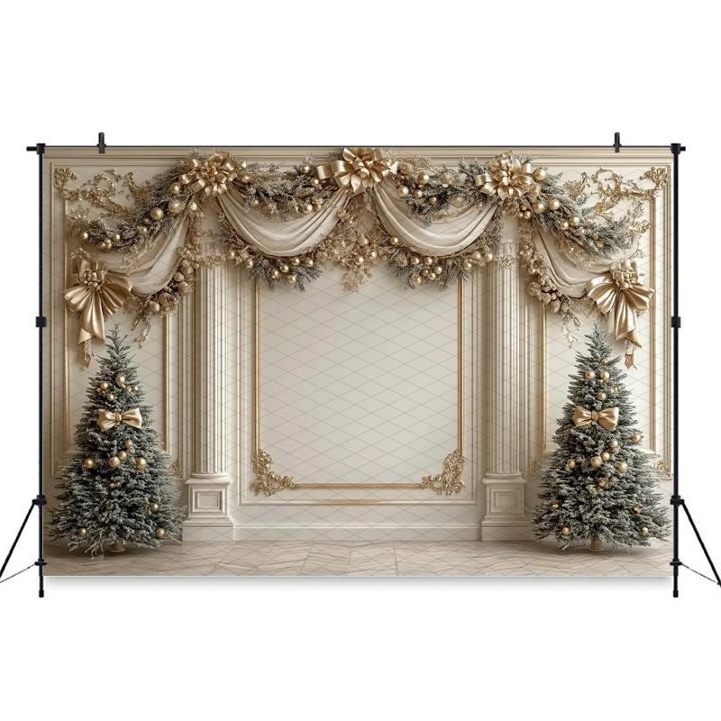 Mocsicka Christmas Background Photography New Year Party Tree Beige Wall Decorations Adult Child Photo Backdrop Studio Wallpaper