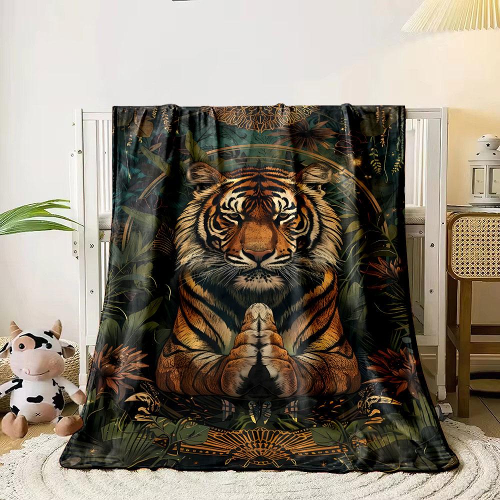 Meditating Tiger Jungle Blanket Bedroom Blanket for Livingroom Couch Lunch Break Soft Throw for Friend's Festival Gift