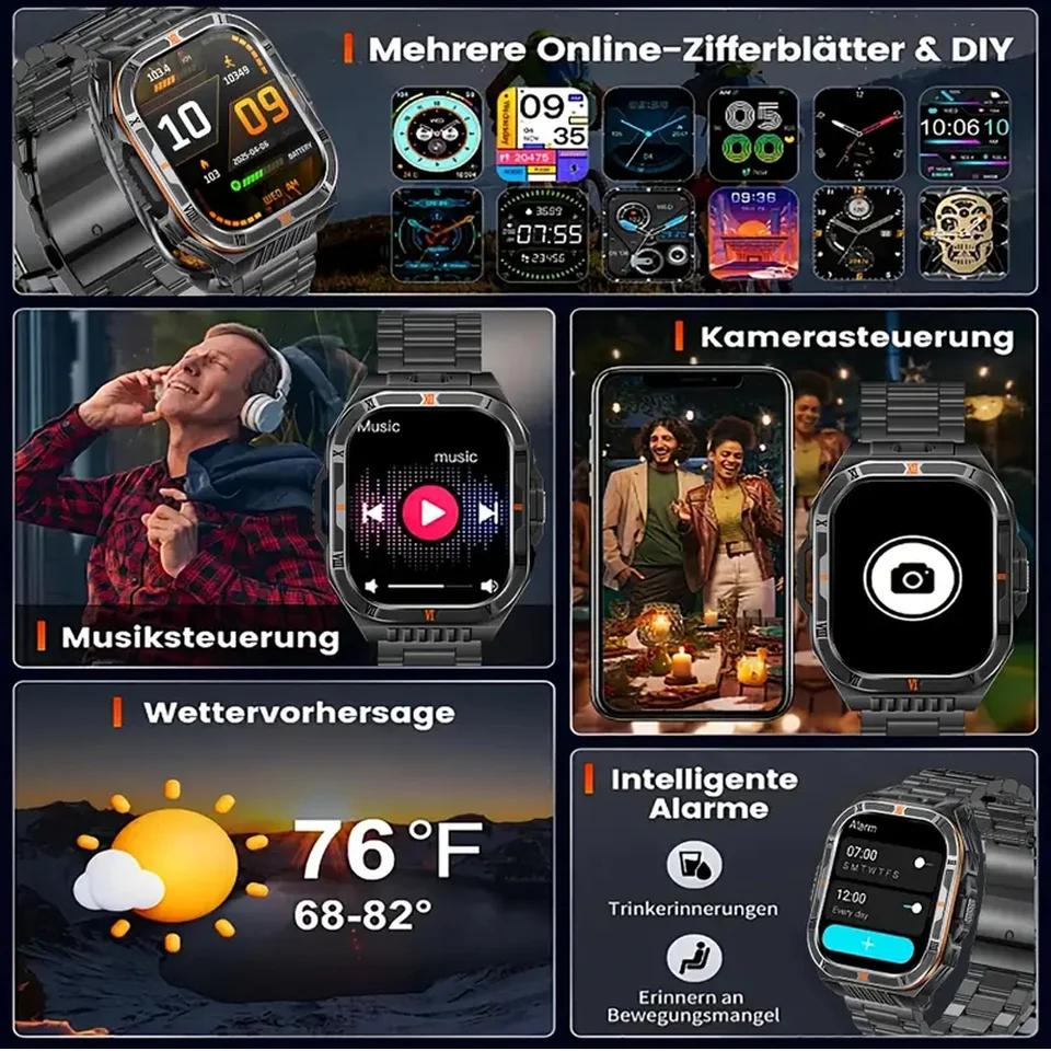 New 1100mAh Battery Outdoor Ultra Durable Men Smartwatch Flashlight Heart Rate Bluetooth Call IP68 Waterproof Sports Smart Watch