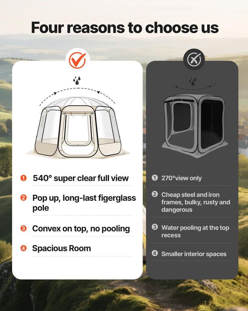 VEVOR Pop up Bubble Tent, 3.36 x 3.45 m Waterproof & UV-Resistant, Clear Camping Tent Shelter, Outdoor Garden Dome Igloo Tents with Windows