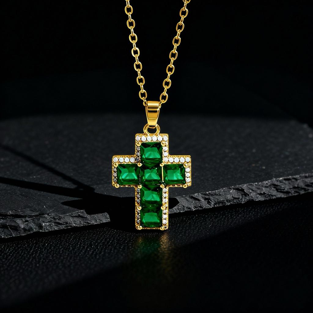 Versatile New Multi-color Zircon Pendant Cross Necklace Hip-hop Trend Jewelry