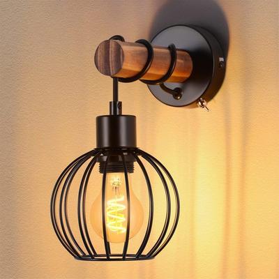 Wall Lamp - NETTLIFE - Vintage Wood - Black - E27 - With Switch