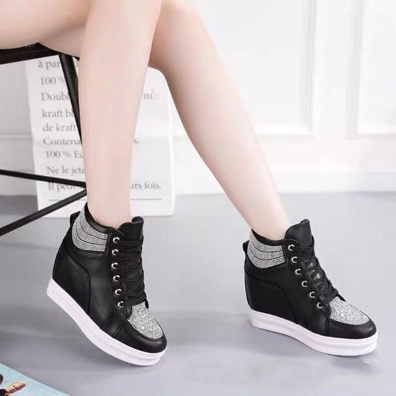 High White Shoes Women Platform Rhinestone Fashion Casual Shoes Wedge Heel Lady Leisure Sneakers Shoe