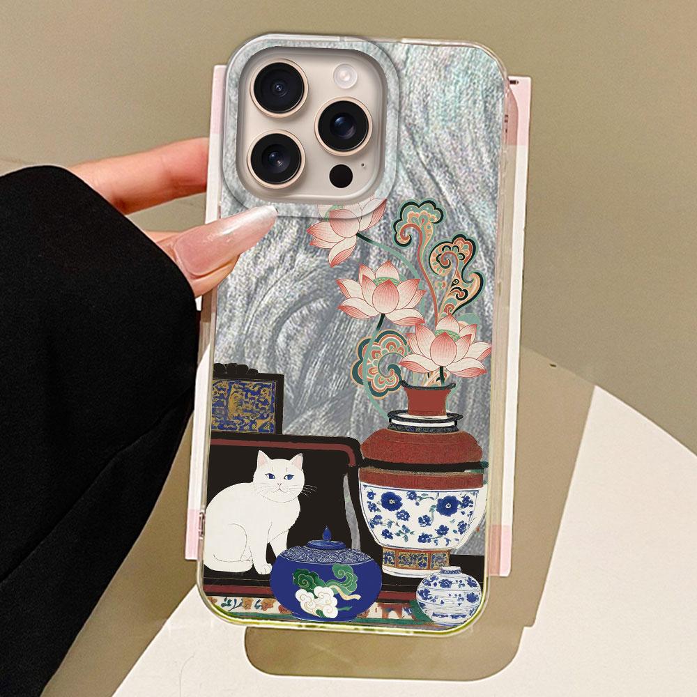 Luxury Black Cat Flower Phone Cases Phone Case for Iphone 16 14 15 Plus 13 Pro Max 7 16e Cute Girls Shell Silicone Back Cover