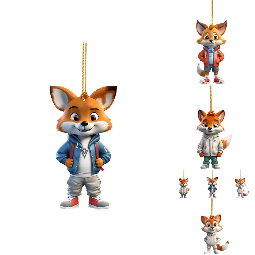 Adorable Cartoon Fox Acrylic Flat Christmas Tree Ornament For Car Interior Decoration