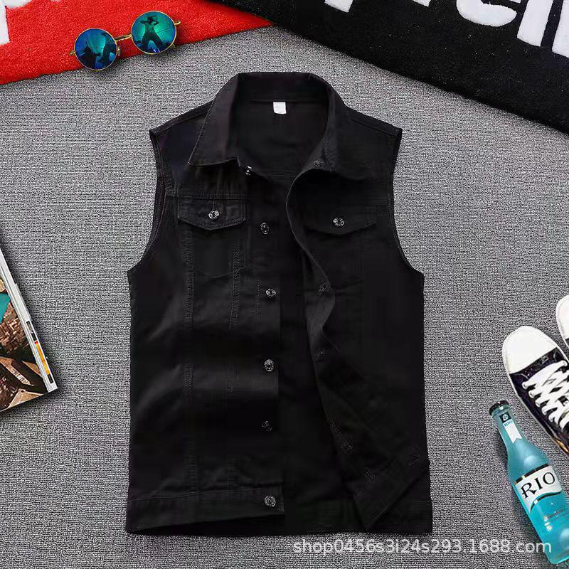 

Мужской джинсовый жилет в ретро-гонконгском стиле — свободный повседневный жилет без рукавов M чёрный