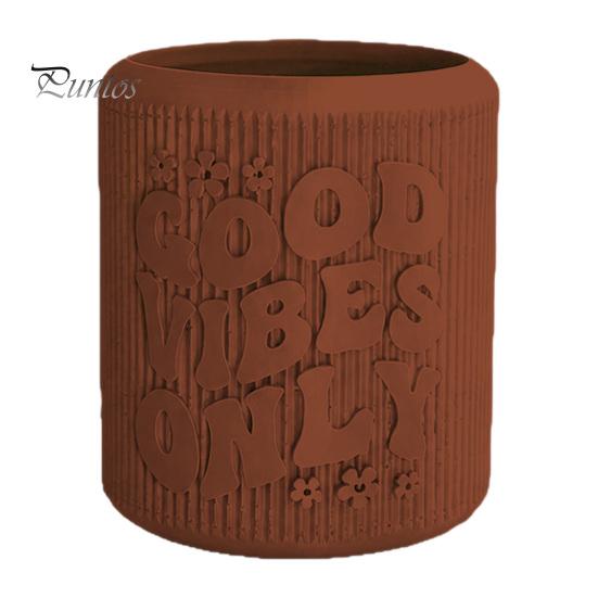 Niche Style Planter 3D Printed Planter, Small Good Vibes Only Flower Pot, Unique Office Desktop Decoration Cute Cactus Plant Container for Home Decor