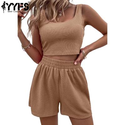 Women's Fashion Casual Summer Spring Solid Color Print Sleeveless U-Neck Trousers Pants Suits