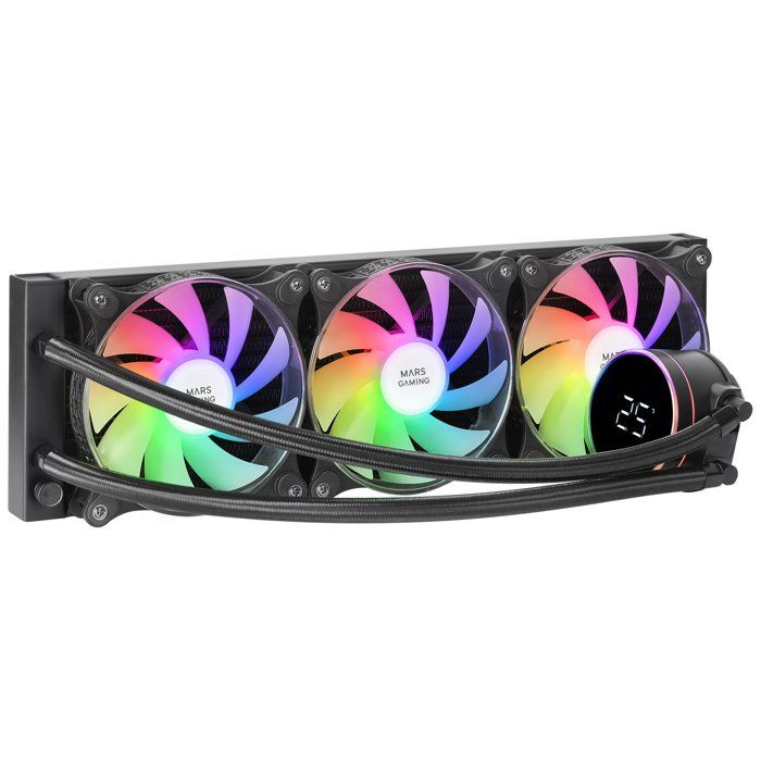 Mars Gaming ML-LCD360, Refroidissement Liquide AIO, TDP 600W, 3x Ventilateurs FDB ARGB 120mm, Écran LCD, Multisocket Universel, Noir