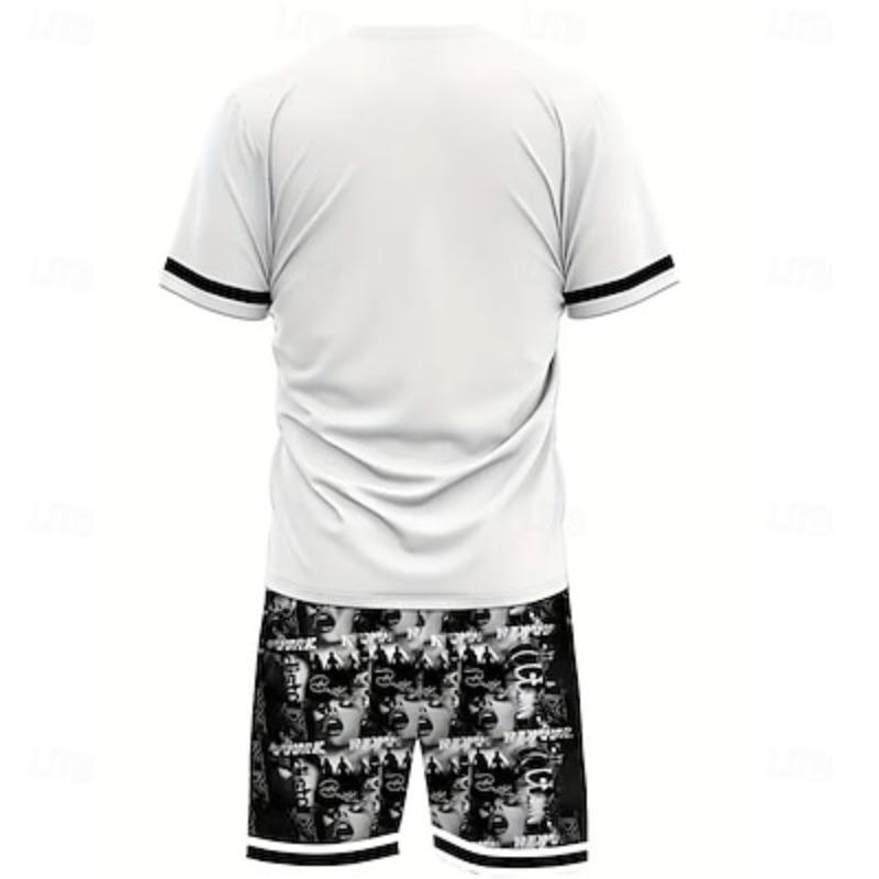 Men's Graphic 2pcs Tees sets Short Sleeve Short Pants Crew Neck Streetwear Sport Casual Outdoor Sport Casual 3D Print Summer White