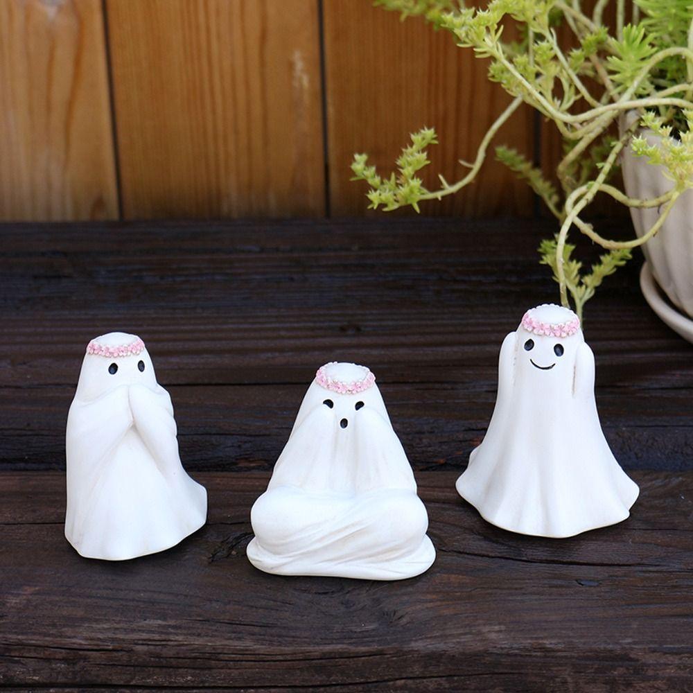 3pcs Resin Halloween Ghost Decor Set Cute Ghost Art Sculpture Ghost Statue  Fish Pond