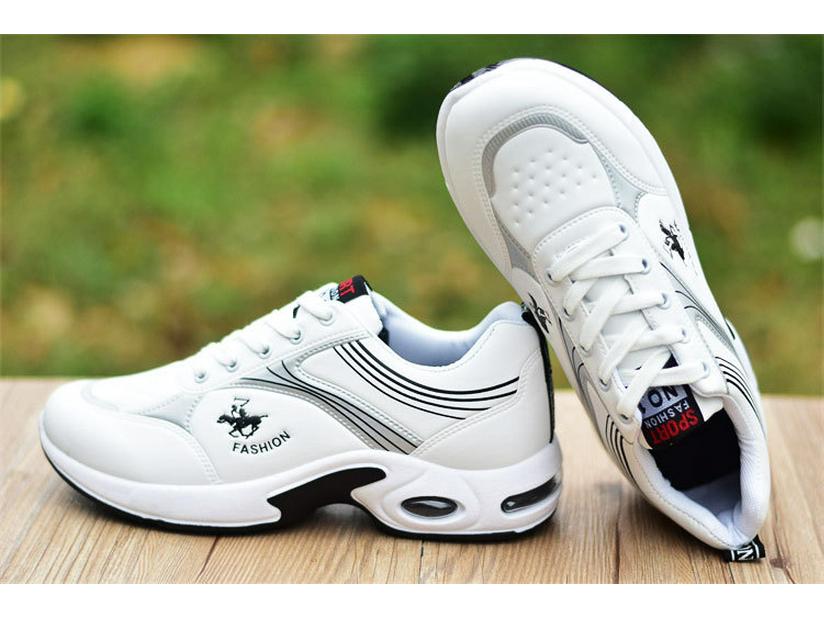 Men's White Sports Shoes: Air Cushion, Breathable, Non-Slip Leather, Trendy Casual Footwear for Autumn.