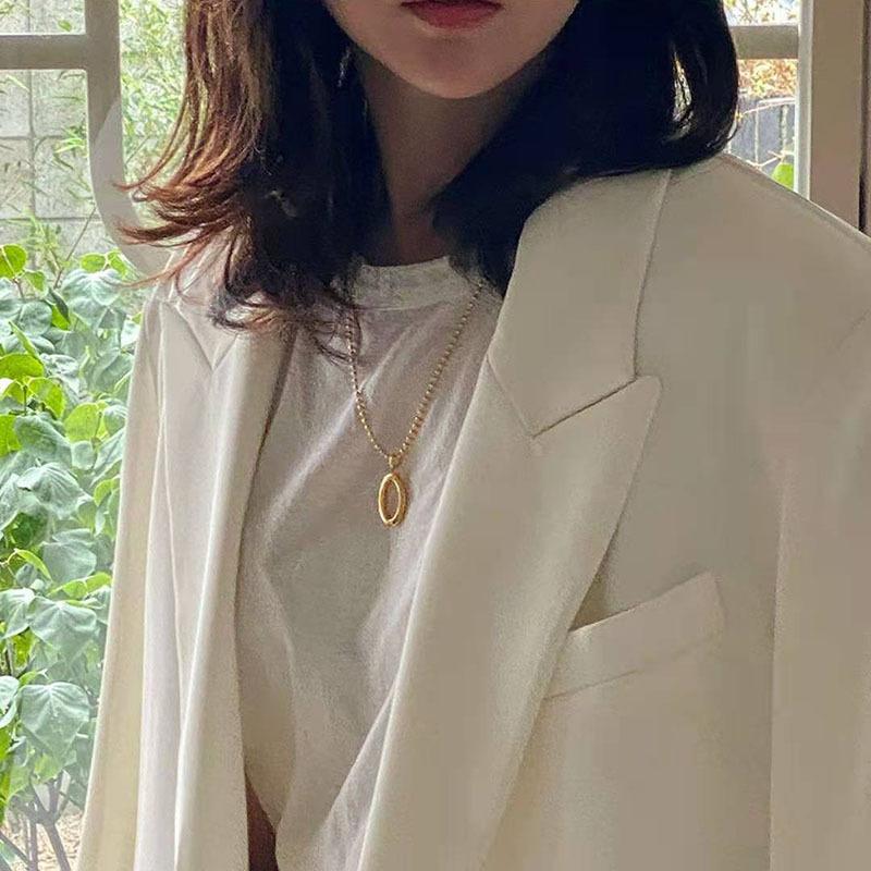 Joolim Jewelry 18K Gold Plated Oval Pendant Sweater Necklace Stainless Steel Jewelry