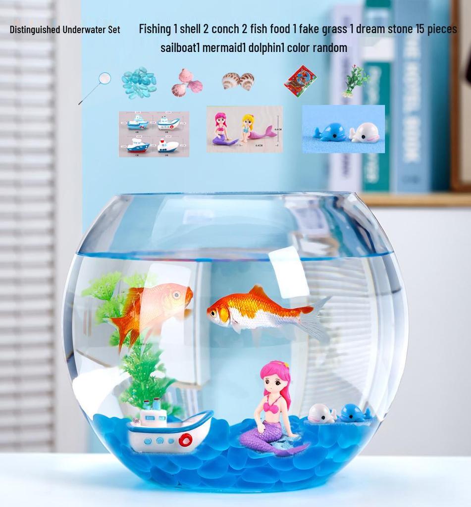 Transparent Round Glass Fish Tank for Office or Living Room - Small Desktop Aquarium for Goldfish or Turtles