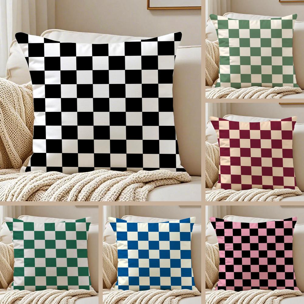 Fashion Checkerboard Plaid Classic Trendy Textile Cushion Cover Pillowcase Antidustmite Living Room Sofa Decor Cushion Room