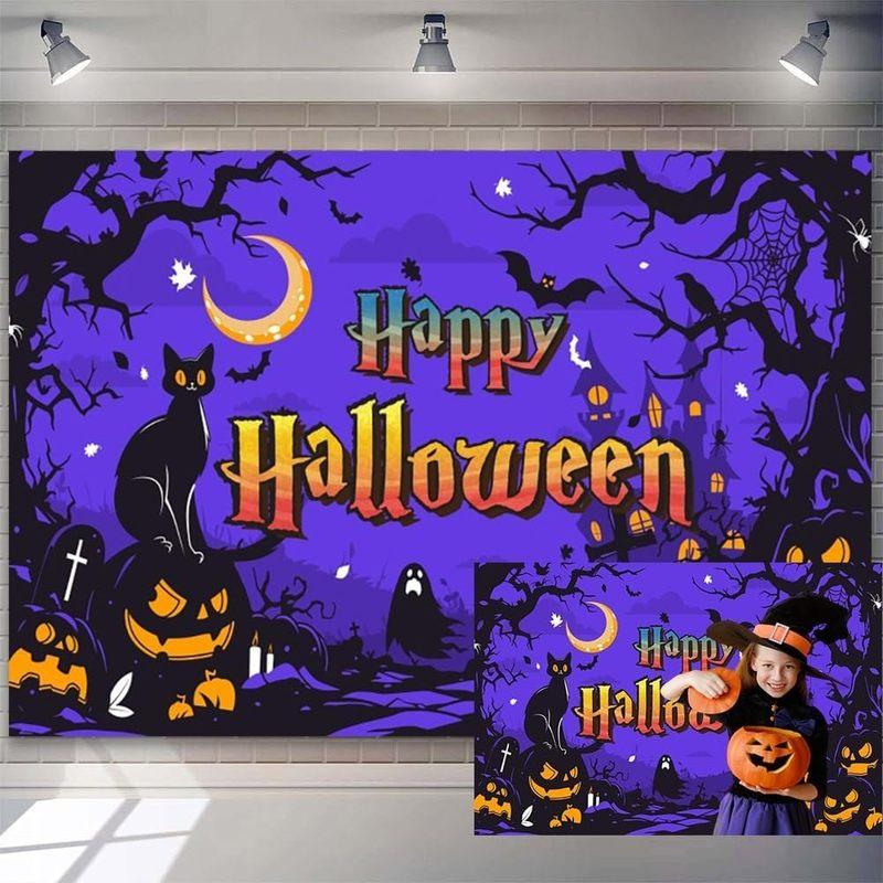 1pc,2Dflat, Happy Halloween Background Music Ghost Pumpkin Cute Ghost Tombstone Black Cat Photography Background Terrifying, wsj