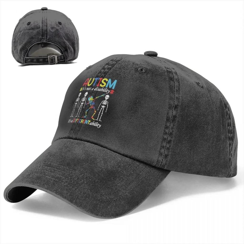 Autism Skeleton Dabbing Baseball Caps  Distressed Denim Sun Cap It's A Different Ability Awareness Outdoor Caps Hat