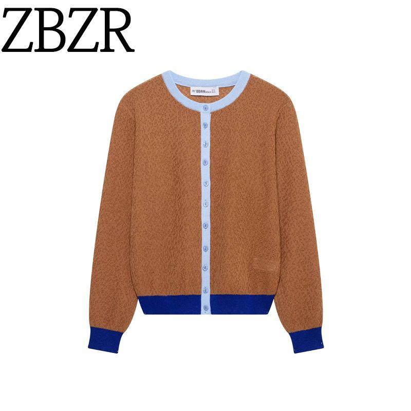 Za Autumn New Arrivals Women's Clothing Zr European and American Style Foreign Trade Fashion Versatile Color-Block Knitted Jacket 9598082