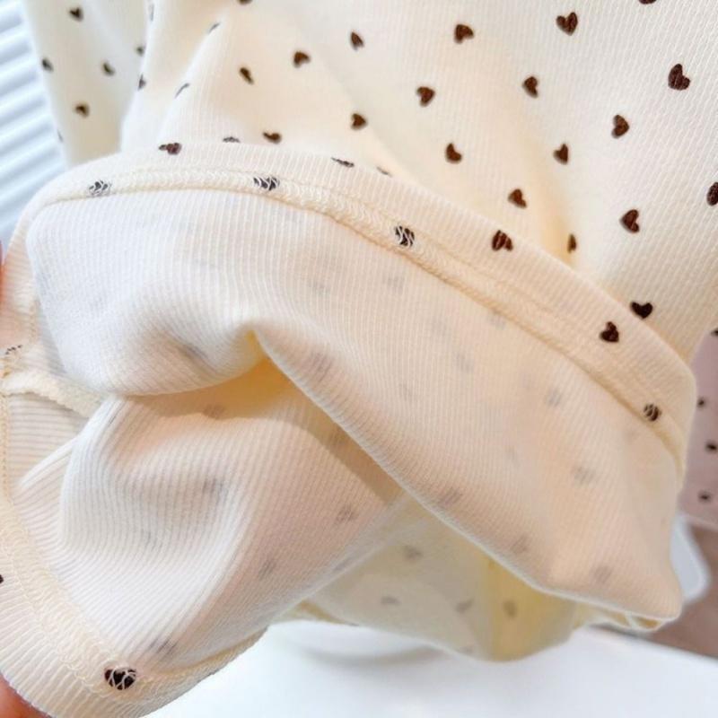 Baby Girl Long Sleeved Top Children's T-Shirt Puff Sleeve Heart-Shaped Printed Kids Top