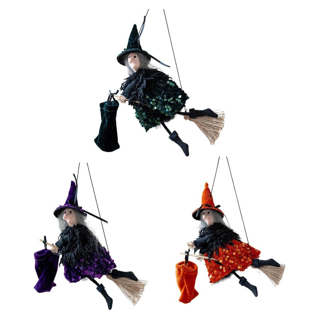 Decorazione Strega Appesa su Scopa di Halloween Bambola Figura da Interno Esterno Strega Volante Decorazione da Parete per Bar Portico Finestra Albero Casa