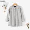 ZANZEA Women Casual Round Neck 3/4 Sleeve Loose Stripe Blouse