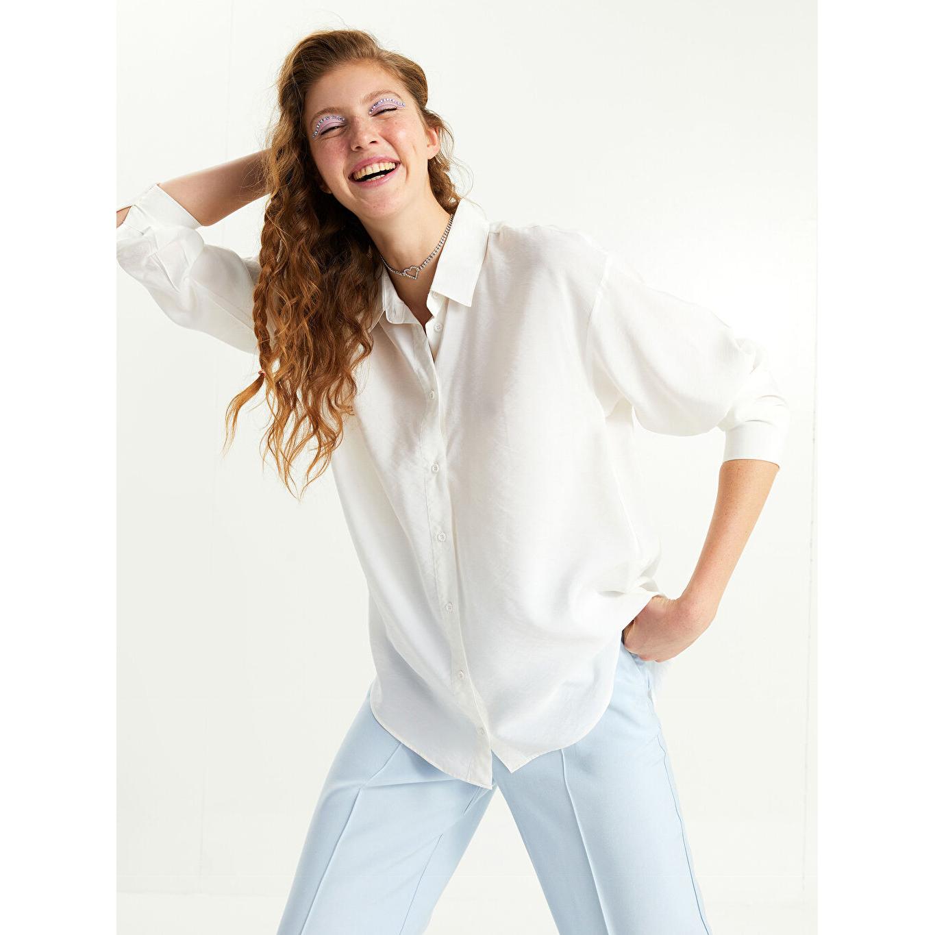 

XSIDE Передняя застежка на пуговицах Прямая женская рубашка с длинным рукавом Белая