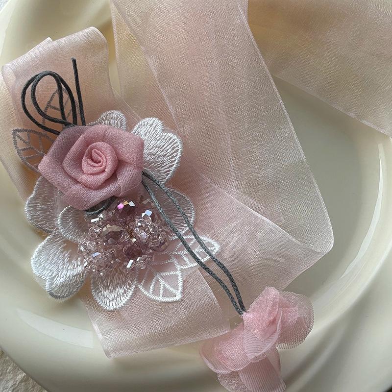 Mesh three-dimensional chiffon flower crystal pendant necklace sweet super fairy design necklace fashion temperament strap neck chain women