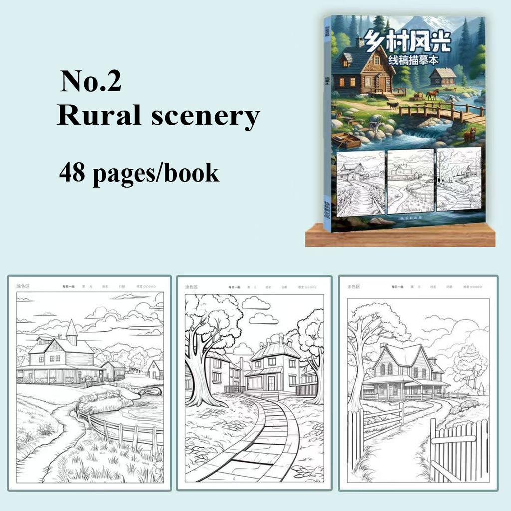 Artistic Drawing Practice Book - Landscape Tracing & Pen Control Coloring Books Adults Stress-Relief Pencil Sketch Album Art