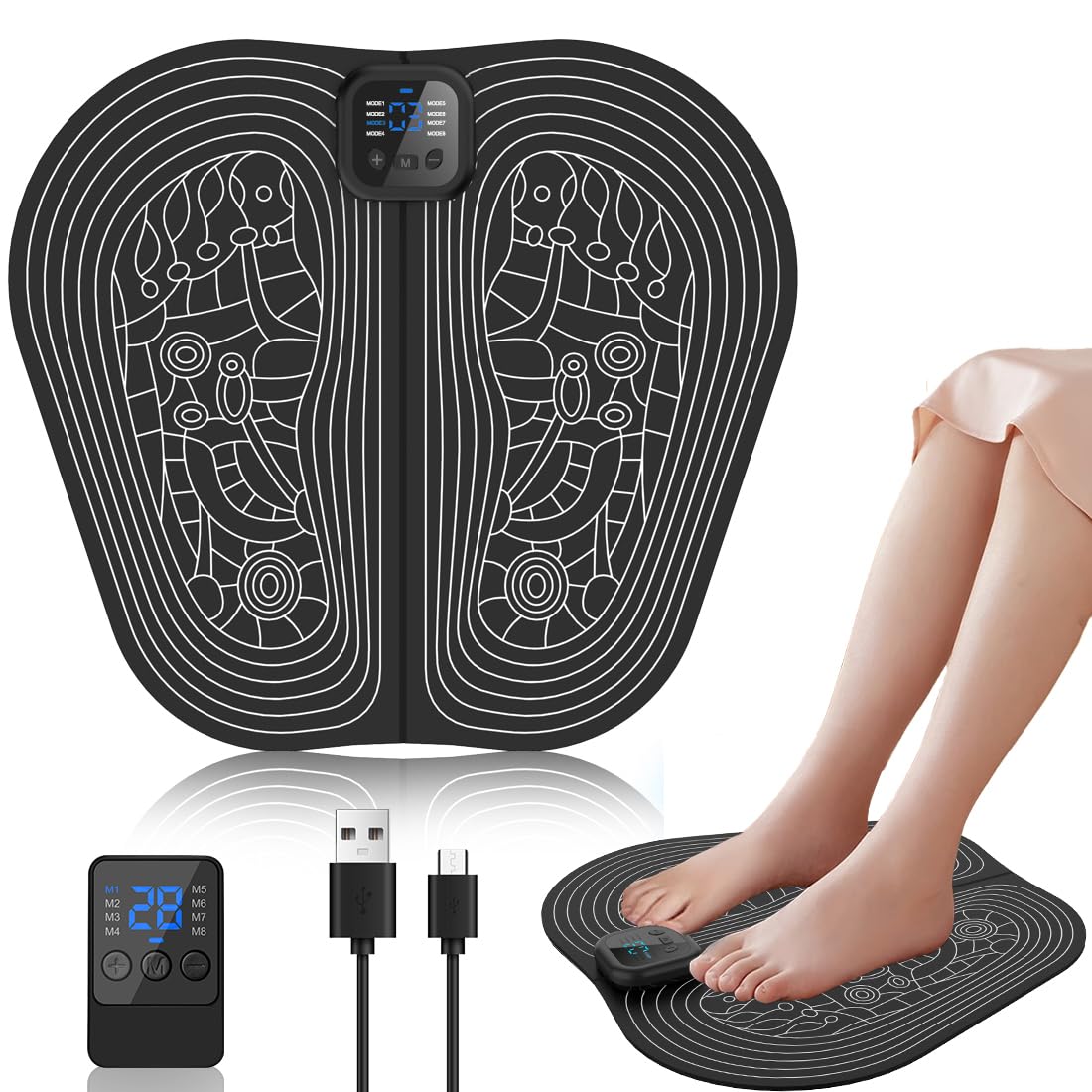 

для EMS коврика для ног с 8 30 уровнями интенсивности для подошв и USB пульт дистанционного управления складной для легкого отличный подарок на День уважения к пожилым людям или инструкции белый