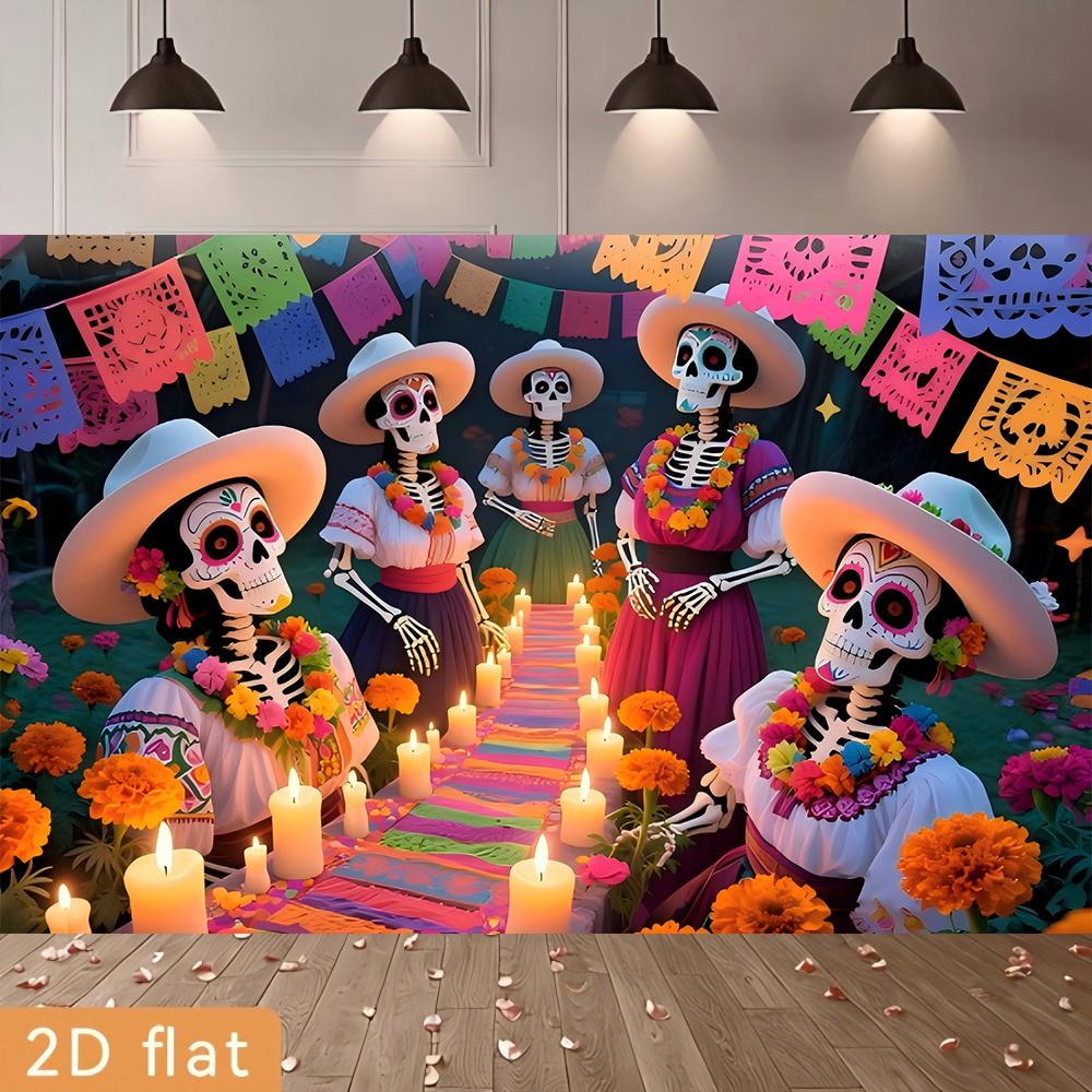 1pc skull talking backdrop banner suitable for horror party Day of the Dead decoration holiday celebration