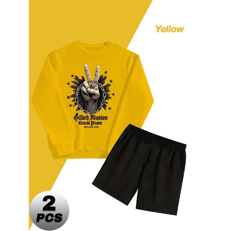 Long Sleeve Sweatshirt and Shorts Men s Polyester 2 Piece Set S
