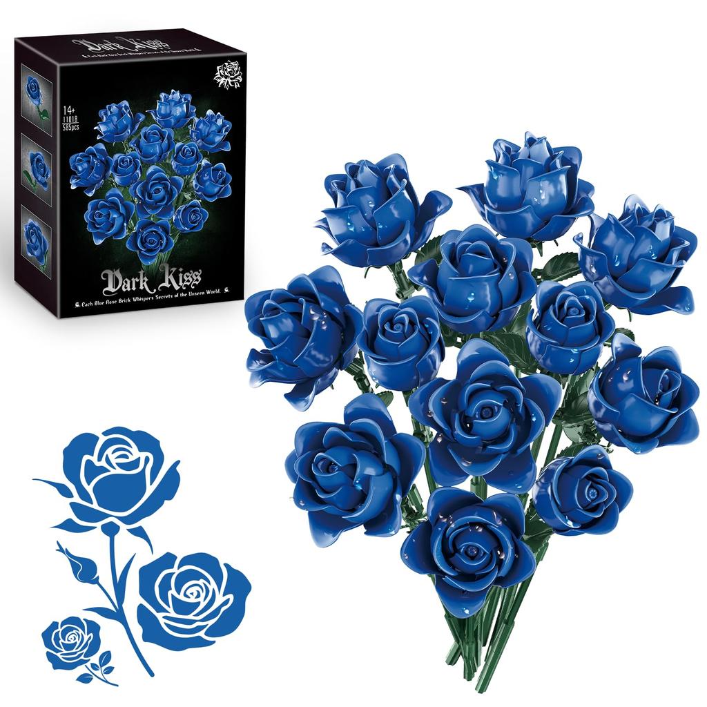 Pink Roses Bouquet Building Set, Artificial Flowers Botanical Collection Blocks Kit DIY Fake Roses for Adults Women Valentines & Mother's Day