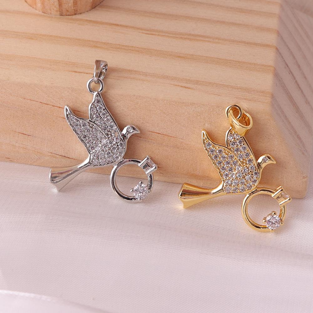 European Romantic Dove Pendant with Diamond Inlay, Copper-Plated Micro-Paved for a Luxurious Fashionable Look