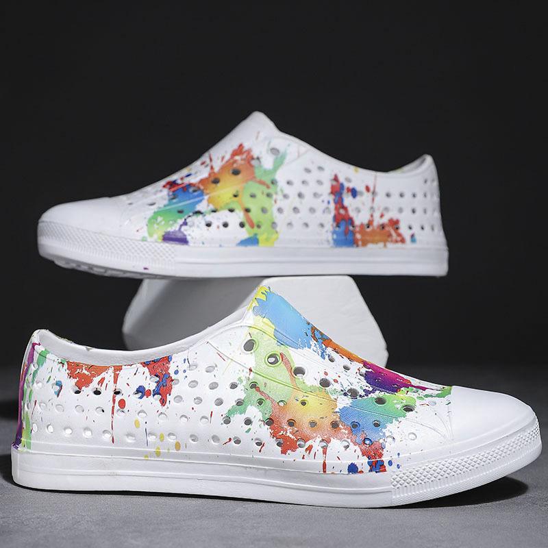 

2025 летний прилив индивидуальная живопись граффити парные модели полая сумка голова отверстие обувь сандалии дождливый день досуг одна педаль 45