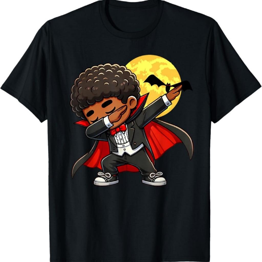 Czarny Kid Dracula Zabawny Dabujący Kostium na Halloween Chłopcy Dziewczynki T-Shirt