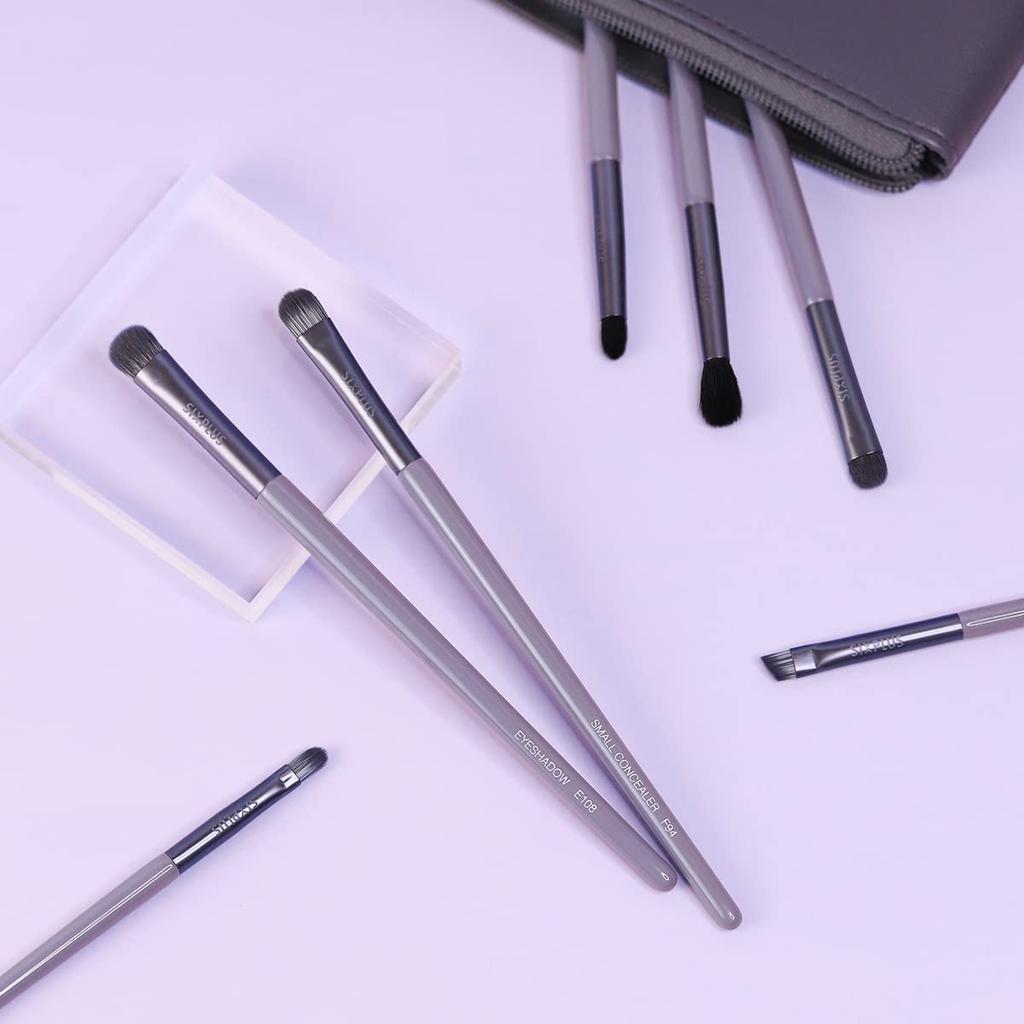 SIXPLUS Wisteria Series Eyeshadow Brush Set of with Cosmetic Pouch 7, Ultra-Soft, Portable, Purple,