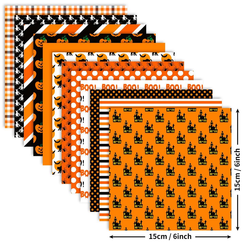 12pcs/pack Halloween Gift Wrapping Paper Ghost Pumpkin Skeleton Decorative Paper DIY Card Making Background Paper