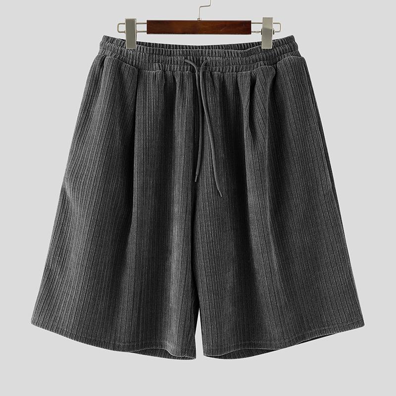 

INCERUN Men Elastic Waist Corduroy Casual Shorts Half Pants 3XL серый