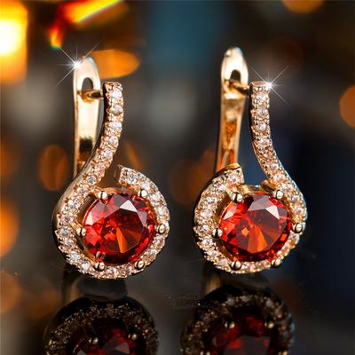 Vintage Red Runde Zirkon Ohrringe Für Frauen Trend Gold Farbe Hohl Ohrringe Modeschmuck Geschenk