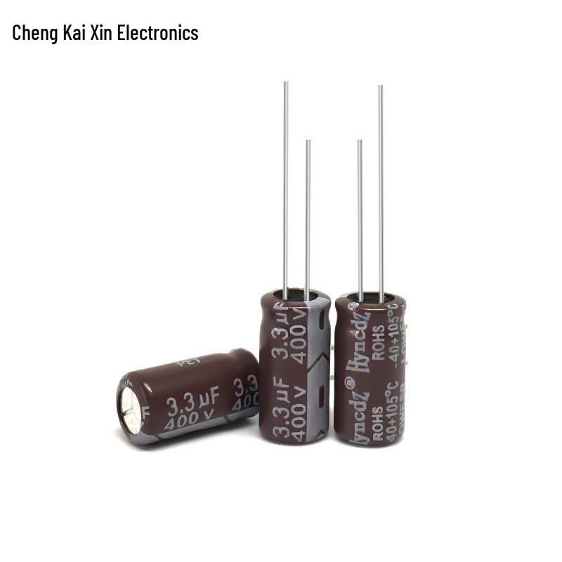 High-Frequency 400V 3.3uF Aluminum Electrolytic Capacitor, Brown, Surge Resistant PET Material, 6x12 mm.