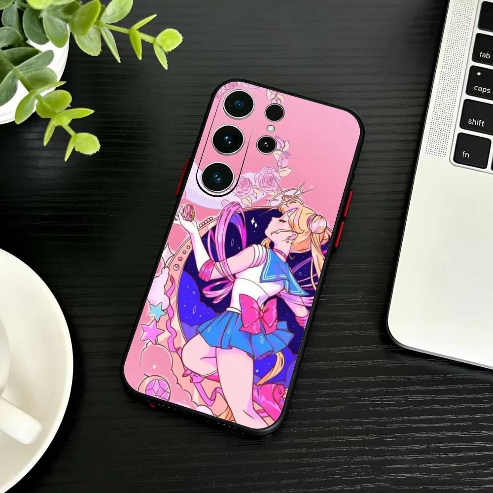 Cartoon S-Sailor M-Moon Phone Case For Samsung S26,S25,S24,S23,S22,S30,S21,Ultra,Plus,FE 5G Black Soft Cover
