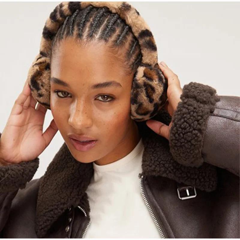 1PC Leopard Print Soft Plush Ear Warmers Winter Warm Earmuffs Fashion Earmuffs Outdoor Cold Folding Earmuffs