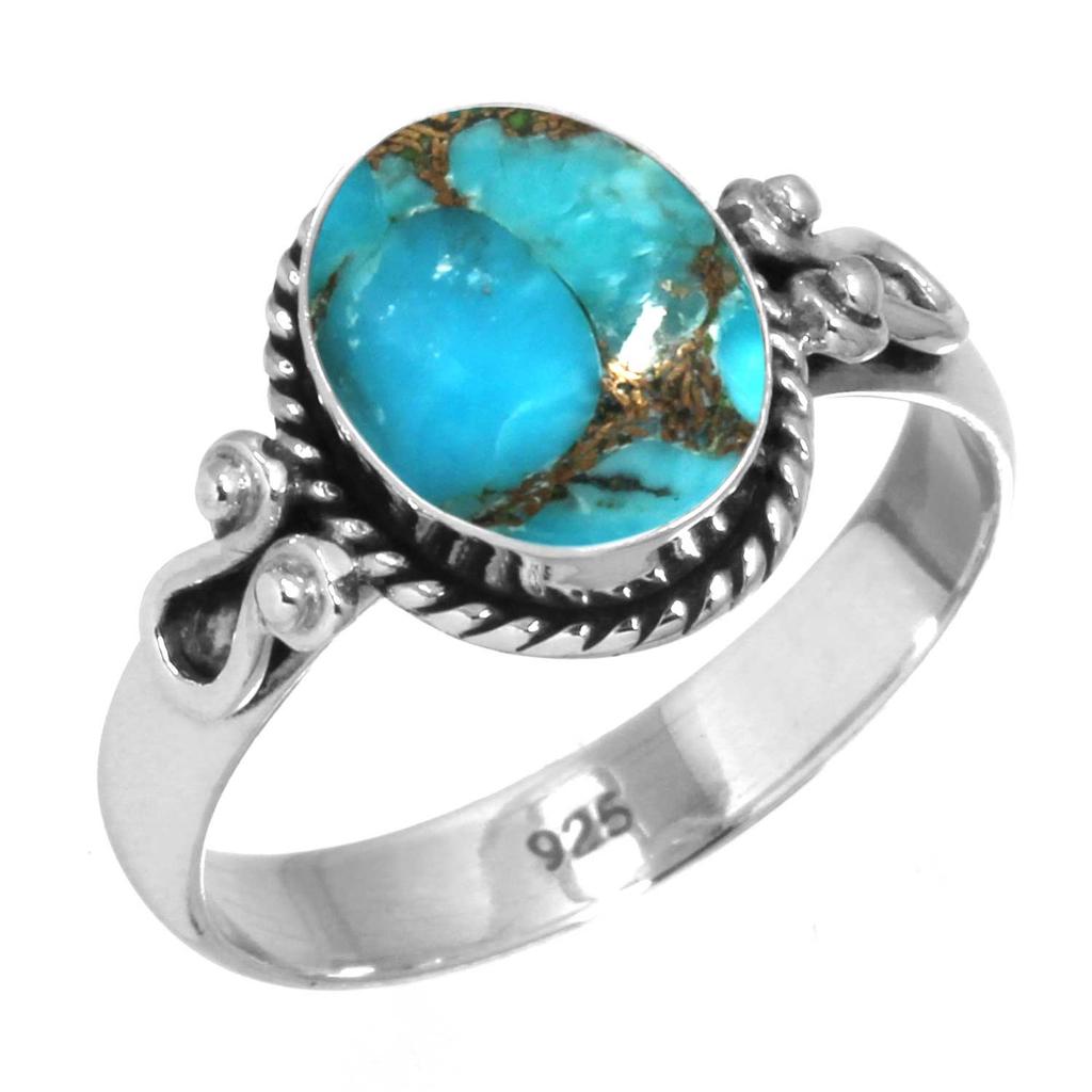 925 Sterling Silver Ring Women Gemstone Handmade Jewelry Christmas Gift Blue Green Purple Copper Turquoise Pearl Lapis Mother Of Pearl Costume