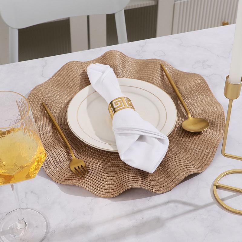 6Pack Round Placemats Solid Color Ruffles Woven Washable Table Mats for Dining Table Heat Resistant Non-Slip Kitchen Accessories
